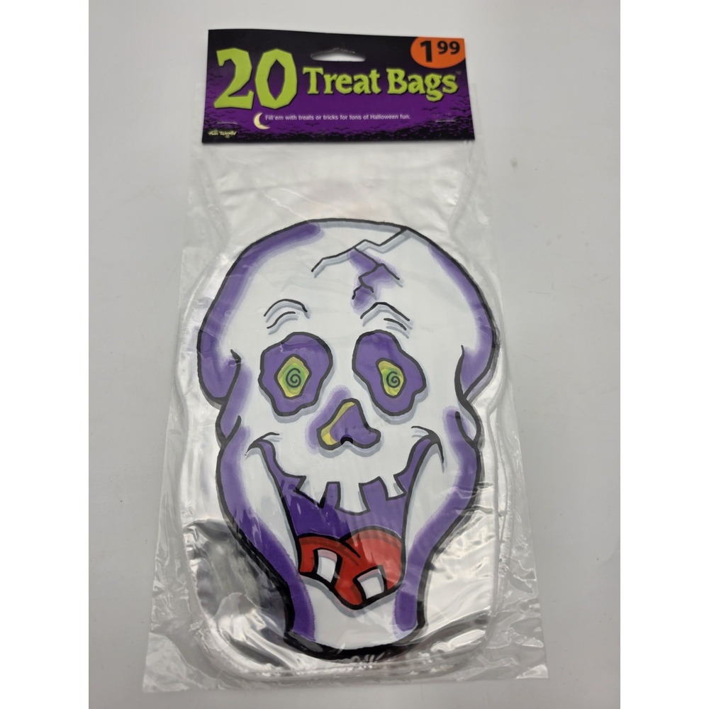 Nos Vintage 1995 Halloween Skull Trick or Treat Candy Bags - Pack of 20